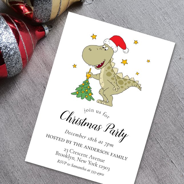 Cute Dinosaur Santa Hat Noël Invitation (Créateur téléchargé)