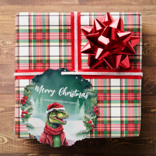 Cute dinosaur Santa Xmas Holiday Party Family boys Ornament Card