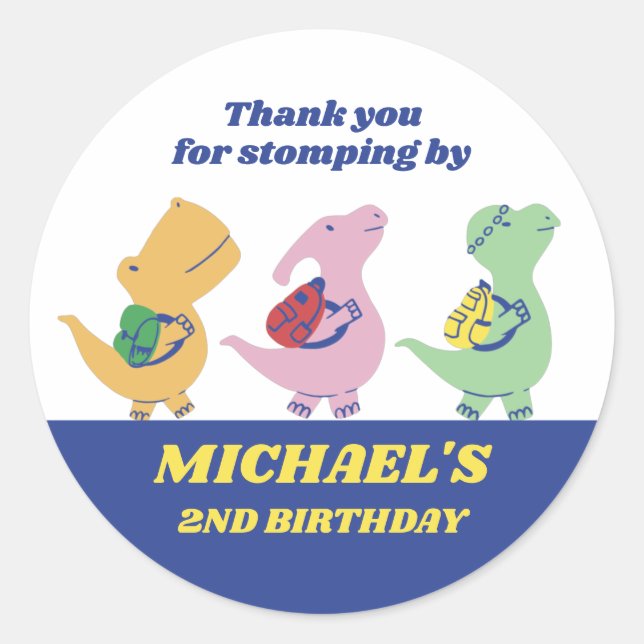 Cute Dinosaur School Kids Birthday Party Classic Round Sticker (Front)