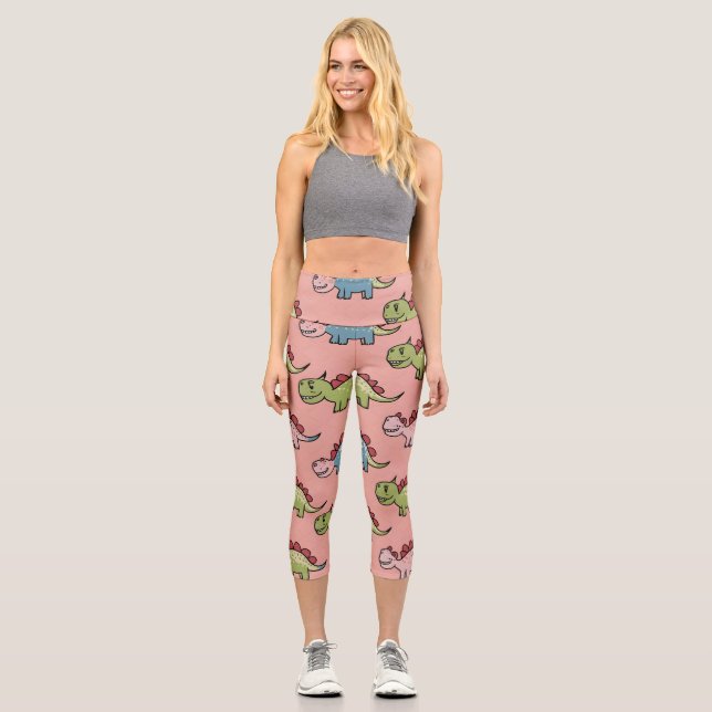 Cute dinosaur seamless pattern capri leggings (Front)