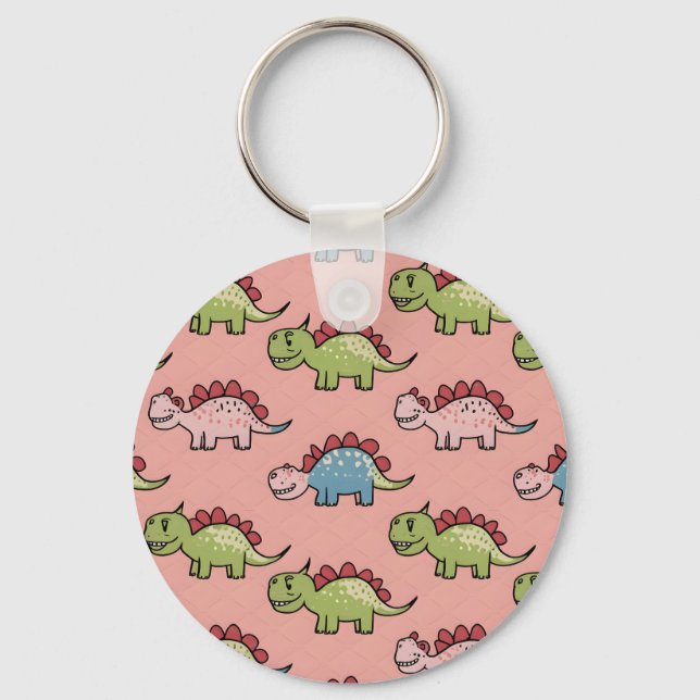 Cute dinosaur seamless pattern keychain (Front)