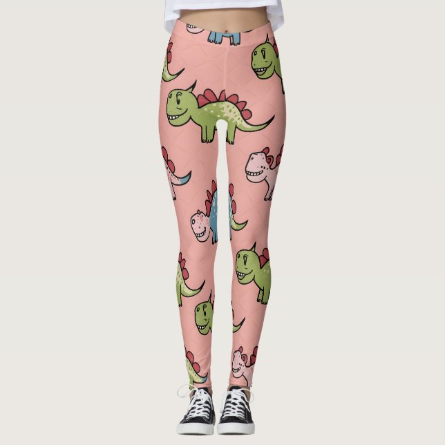 Cute dinosaur seamless pattern leggings (Front)