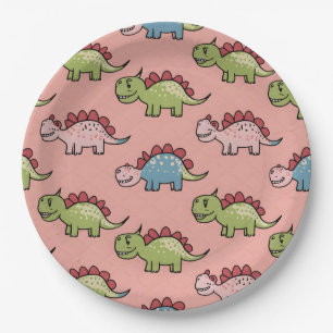 Cute dinosaur seamless pattern paper plate
