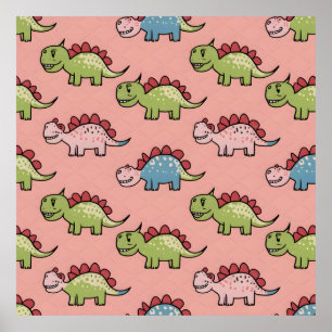 Cute dinosaur seamless pattern poster