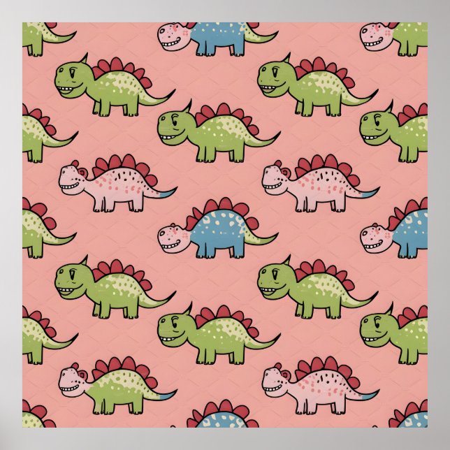 Cute dinosaur seamless pattern poster (Front)