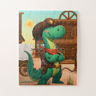 Cute dinosaur sheriff/cowboy jigsaw puzzle