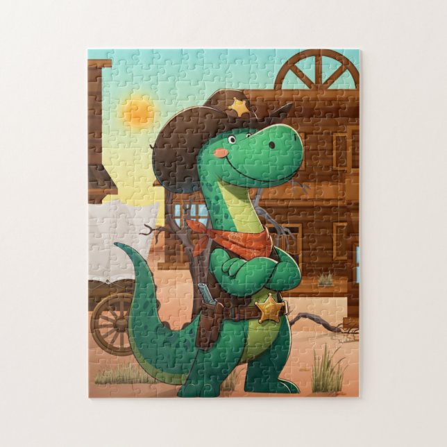 Cute dinosaur sheriff/cowboy jigsaw puzzle (Vertical)