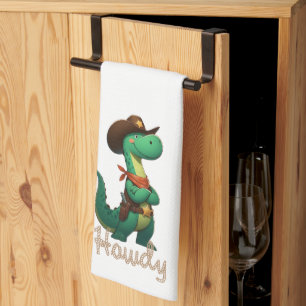 Cute dinosaur sheriff/cowboy kitchen towel