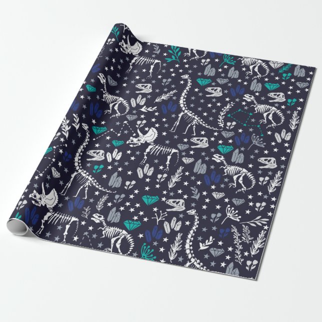 Cute Dinosaur Skeletons Wrapping Paper (Unrolled)