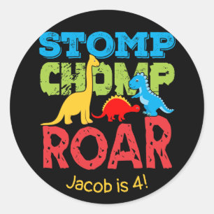 Cute Dinosaur Stomp Chomp Roar Birthday Sticker