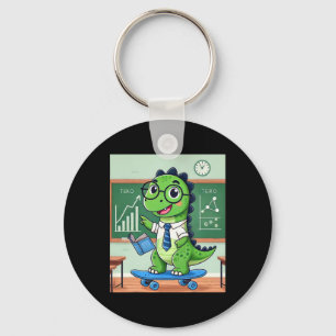 Cute Dinosaur Teacher Skateboarding In The Clroom  Keychain