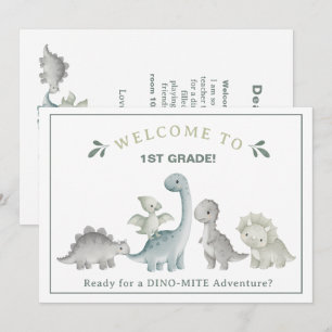 Cute Dinosaur Teacher Welcome to 1st Grade Invitation