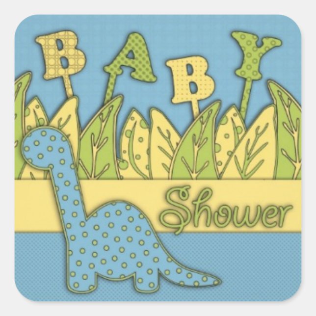 Cute Dinosaur Theme Baby Shower Square Sticker (Front)