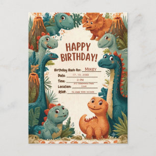 Cute Dinosaur Theme Kids Birthday Party Invitation Postcard