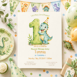 Cute Dinosaur Themed 1st Birthday Invitation