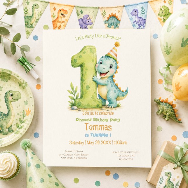 Cute Dinosaur Themed 1st Birthday  Invitation (Creator Uploaded)