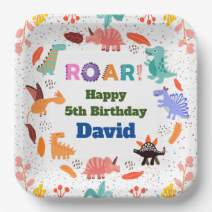 Cute Dinosaur themed birthday party paper plates 