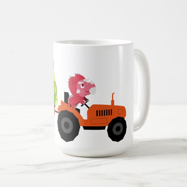Cute dinosaur tractor boy Back To School Birthday Coffee Mug (Front Right)