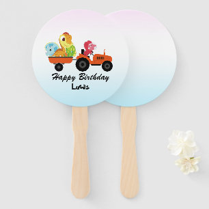 Cute dinosaur tractor boy Back To School Birthday Hand Fan