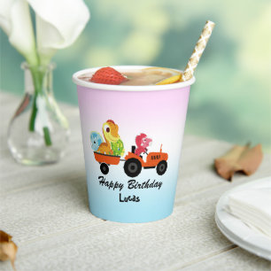 Cute dinosaur tractor boy Back To School Birthday Paper Cups