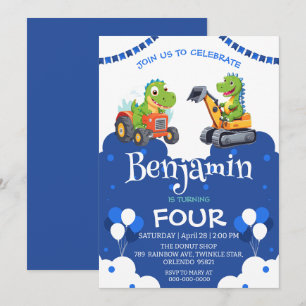 Cute dinosaur tractor dig truck balloon Birthday 