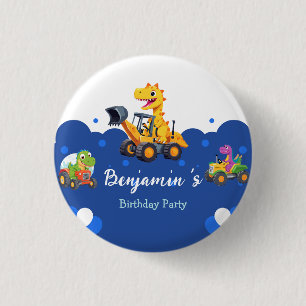 Cute dinosaur tractor dig truck balloon Birthday 1 Inch Round Button