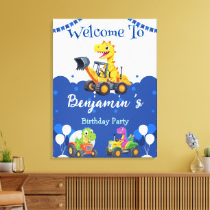 Cute dinosaur tractor dig truck balloon Birthday Canvas Print