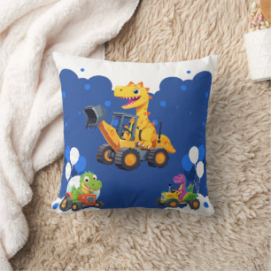 Cute dinosaur tractor dig truck balloon Birthday  Throw Pillow