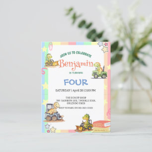 Cute dinosaur tractor Rainbow B2S School Birthday Postcard