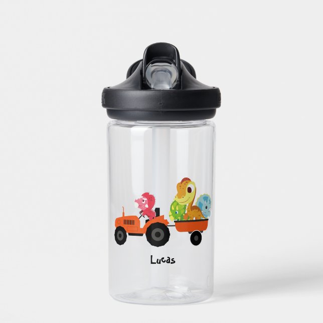 Cute dinosaur tractor Truck Back To School Pre-k Water Bottle (Front)