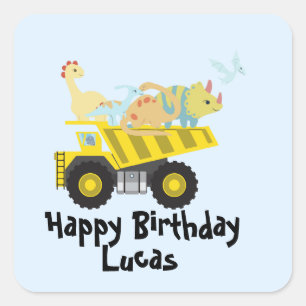 Cute Dinosaur Tractor truck boys birthday party Square Sticker