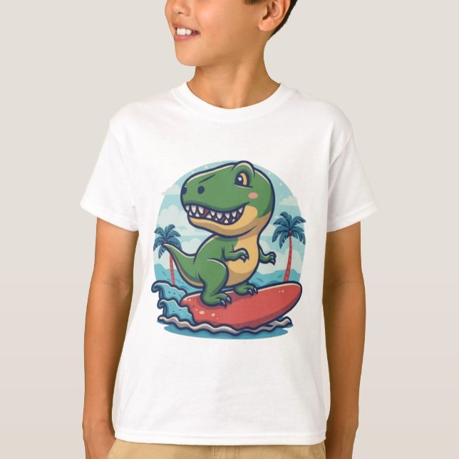 Cute dinosaur trex surfing T-Shirt (Front)