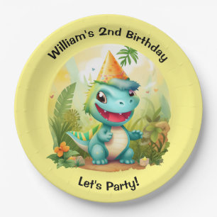 Cute Dinosaur Tropical Forest   Dino Kids Birthday Paper Plate