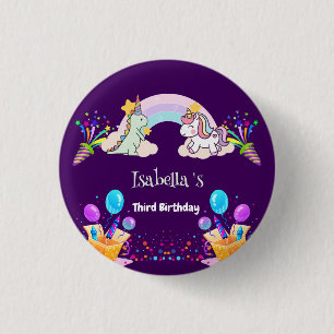 Cute Dinosaur Unicorn rainbow Balloon birthday 1 Inch Round Button