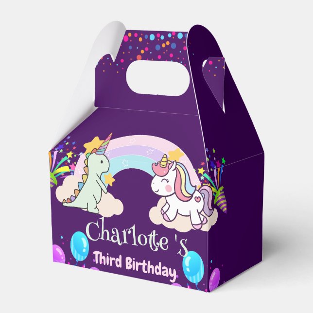 Cute Dinosaur Unicorn rainbow Balloon birthday  Favor Box (Front Side)