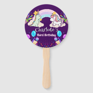 Cute Dinosaur Unicorn rainbow Balloon birthday Hand Fan