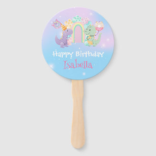 Cute Dinosaur Unicorn Rainbow balloon Birthday kid Hand Fan