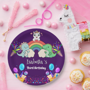Cute Dinosaur Unicorn rainbow Balloon birthday kid Paper Plate