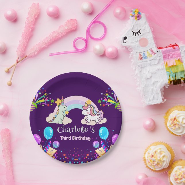 Cute Dinosaur Unicorn rainbow Balloon birthday par Paper Plate (Party)
