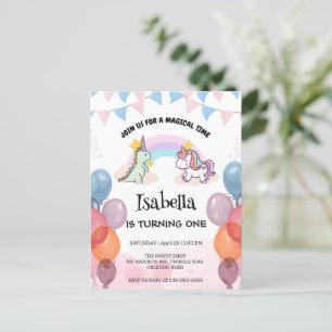 Cute Dinosaur Unicorn rainbow Balloon birthday Postcard