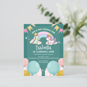 Cute Dinosaur Unicorn rainbow Balloon birthday  Postcard