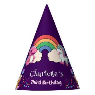 Cute Dinosaur Unicorn rainbow Baloon birthday kid Party Hat