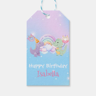 Cute Dinosaur Unicorn Rainbow Doughnut Birthday ki Gift Tags