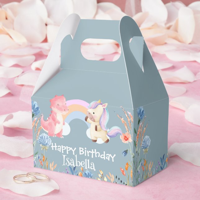 Cute Dinosaur Unicorn rainbow Flower birthday girl Favor Box (Wedding)