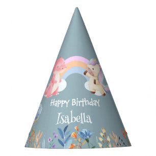 Cute Dinosaur Unicorn rainbow Flower birthday kids Party Hat