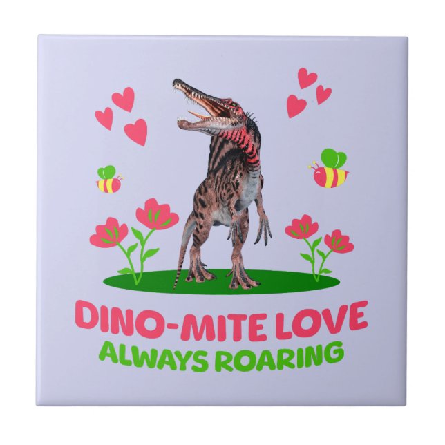 Cute Dinosaur Valentine for Kids Tile (Front)