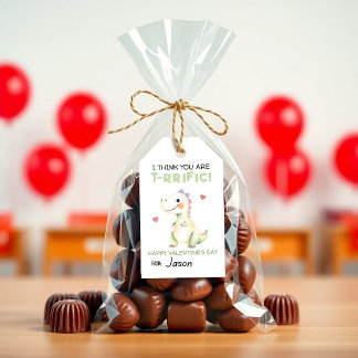 Cute Dinosaur Valentine “T-Rrific” Kids Classroom Gift Tags