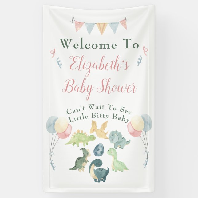 Cute Dinosaur Watercolor Baby Shower Banner (Vertical)