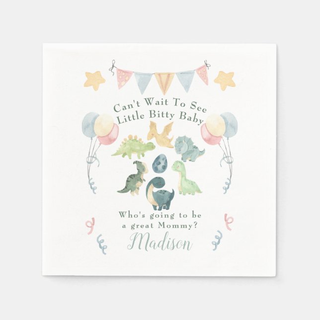 Cute Dinosaur Watercolor Baby Shower Napkin (Front)