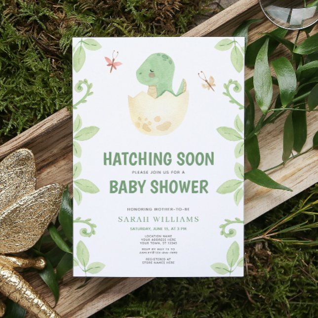 Cute Dinosaur Watercolor Hatching Soon Baby Shower Invitation (Get ready for a Jurassic celebration with our adorable dinosaur baby shower invitations! 🦕)